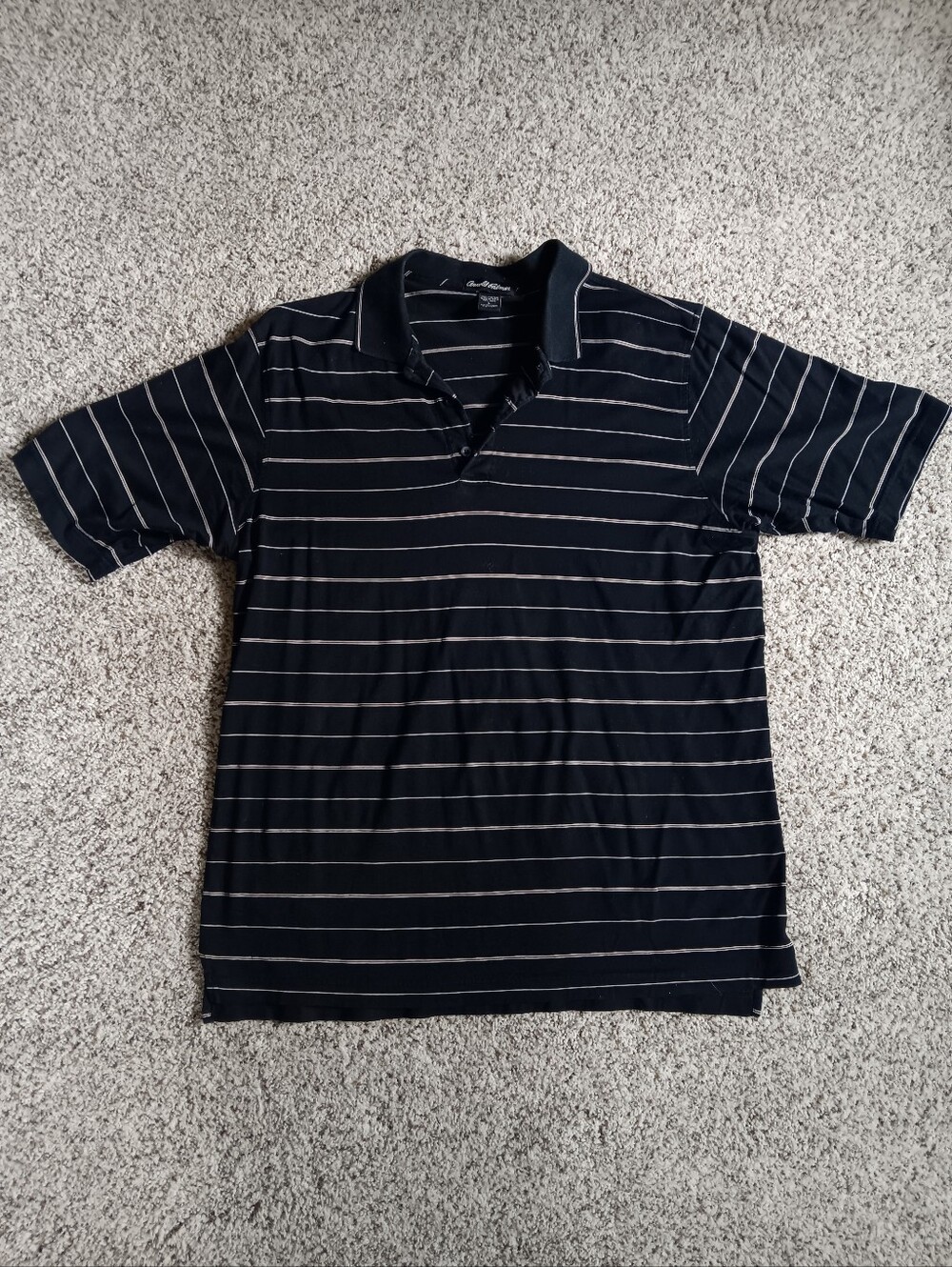 VTG? Arnold Palmer Black White Striped Polo Golf Shirt Large Cotton